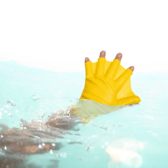 GOOHOCHY Yellow Silicone Water Gloves for Swimming, Diving, Water Fitness, Aqua Aerobics, and Pool Exercise - 1 Pair