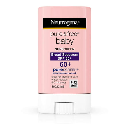 Pure & Free Baby Mineral Sunscreen Stick with Broad Spectrum SPF 60 & Zinc Oxide, Water-Resistant, Hypoallergenic, Oil- & PABA-Free Baby Sunscreen, 0.47 oz Neutrogena - (Best Mineral Water For Babies)