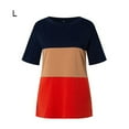 thumbnail image 1 of Camiseta de mujer Blusa de cuello redondo de manga corta con bloque de color, naranja colorida, L seitruly AP002555-48, 1 of 7