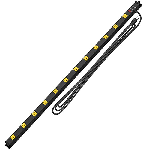 ZESEN 12 Outlet Heavy Duty Workshop Metal Power Strip Surge Protector with 15ft Heavy Duty cord, ETL certified, Black