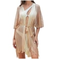 thumbnail image 3 of Feancey Womens Cardigan Cover Up Open Front Hollow Out Bikini Swimsuit Coverups Fashion Fringe Kimono Cover Ups with Belt Gold Free Size, 3 of 8
