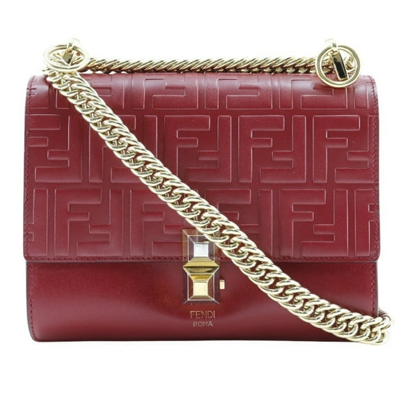 Pre-Owned FENDI Canai Shoulder Bag 8M0381 17 Calf Red Flap Mini Women's (Good)