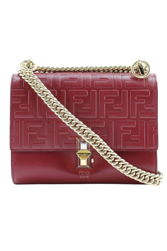 Pre-Owned FENDI Canai Shoulder Bag 8M0381 17 Calf Red Flap Mini Women's (Good)