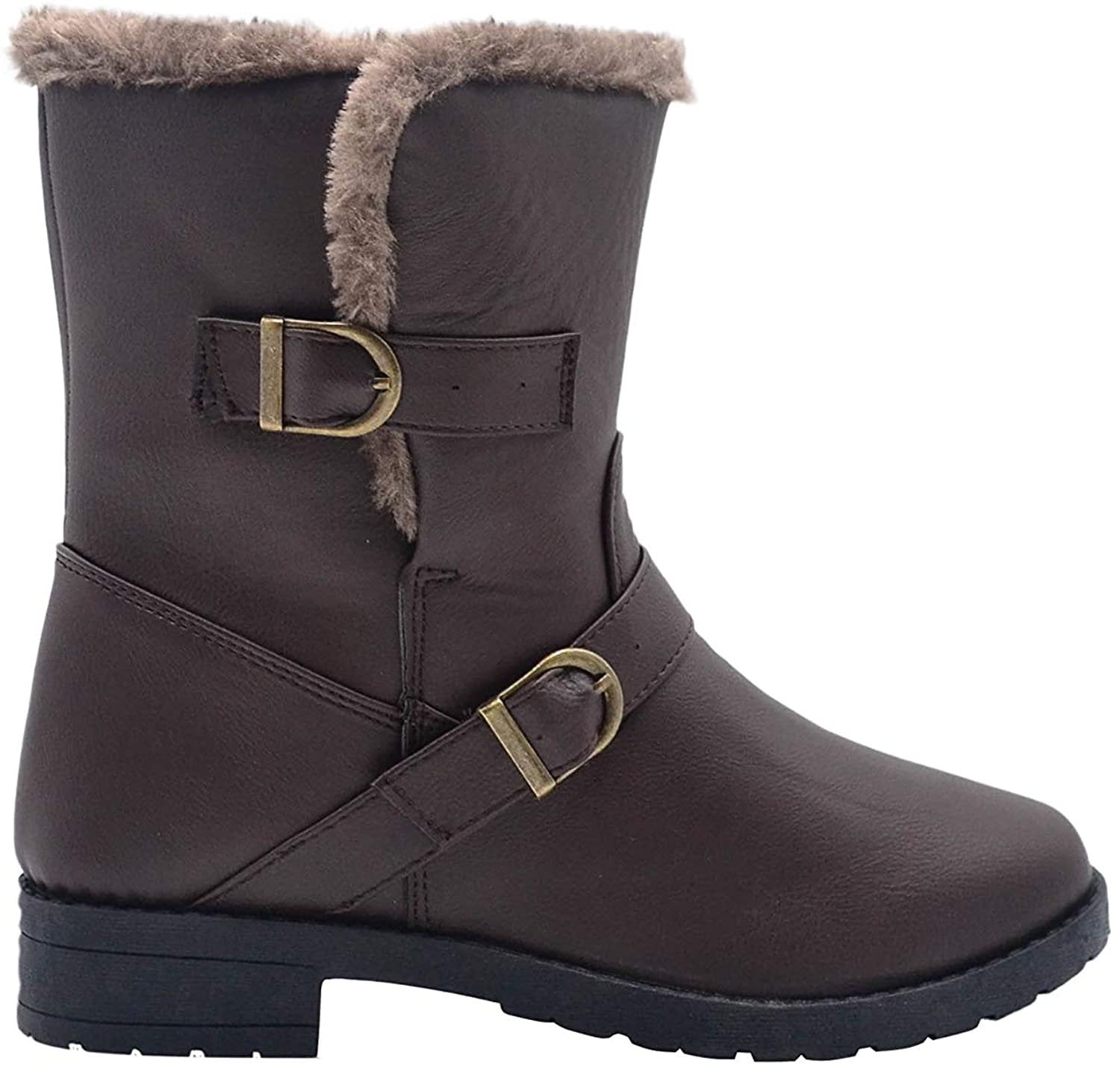 Via Rosa Women’s Short Mid Calf Moto Boots Embellished with Faux Fur