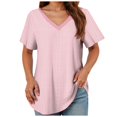 thumbnail image 2 of TOWMUS Womens T Shirts V Neck Short Sleeve Casual Tops Loose Fit Basic Tees With Curved Hem, 2 of 6