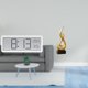thumbnail image 2 of Reloj de pared digital con escultura artística moderna, multiusos, , temperatura, humedad, resina, figura de llama para oficina, dormit, 2 of 8