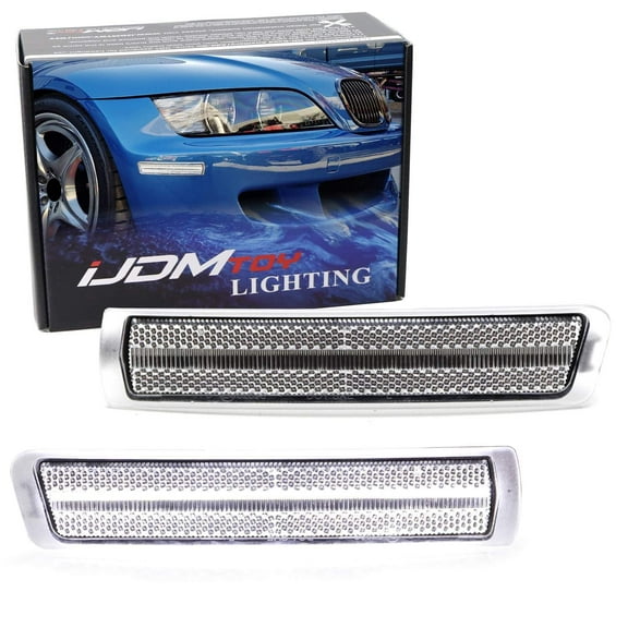 Semi-Clear Lens Front Bumper White Full LED Strip Side Marker Lights For 1996-2002 BMW Z3 Roadster Convertible, Z3-M Coupe