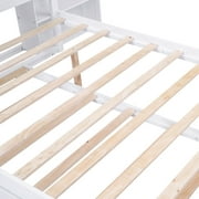 Euroco Full Size Wood Platform Bed with Trundle, Flexible 4-Tier Shelf in Headboard for Kids, White