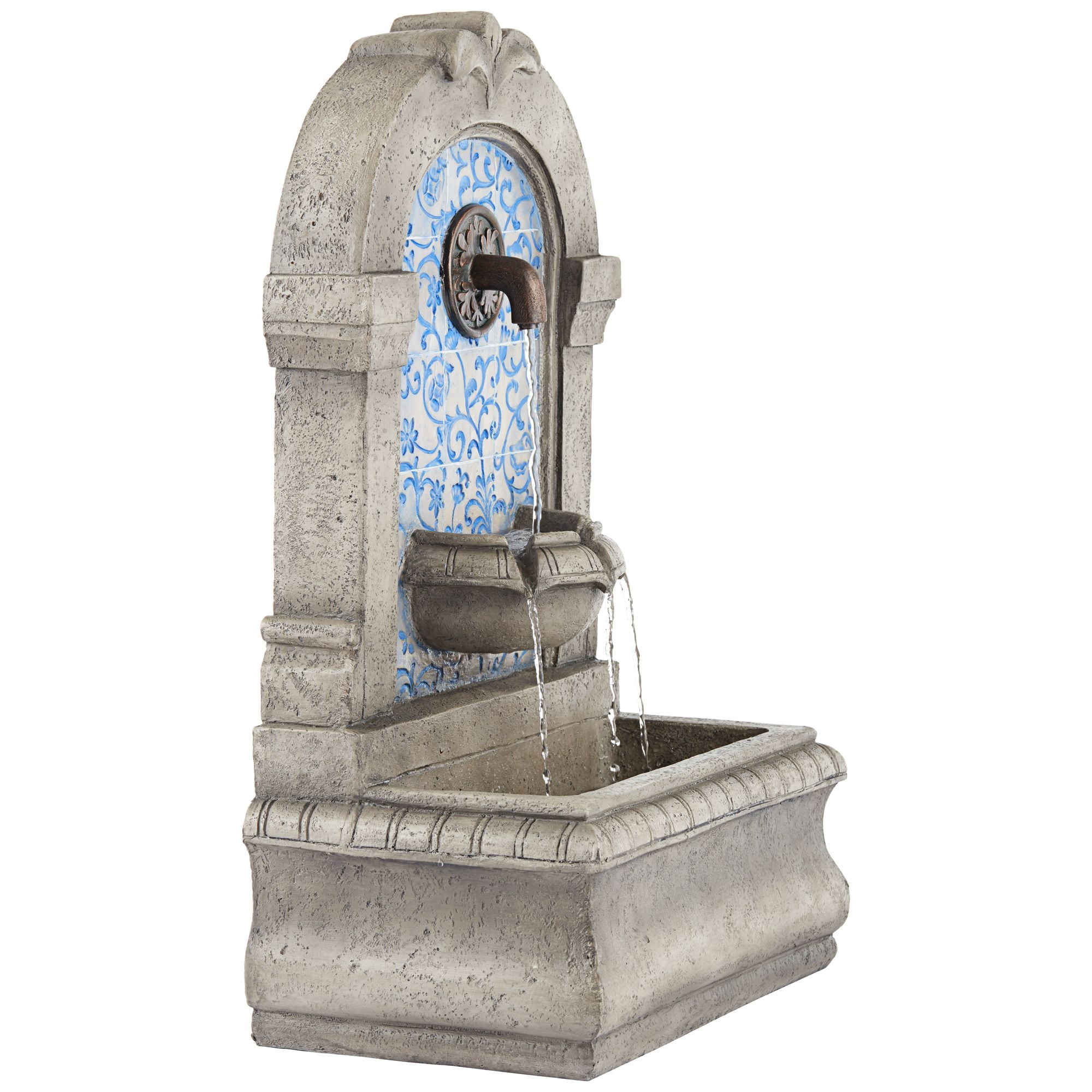 Manhasset 30 1/4" High Large Italian Outdoor Decor Blue Faux Stone Floor Fountain Waterfall Outside Garden Patio