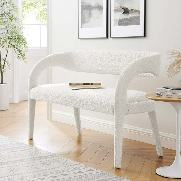Modway Pinnacle Boucle Fabric Accent Bench in Ivory