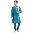 thumbnail image 1 of Kurta Foulard de Pyjama pour Hommes Robe de Fête de Mariage Indienne (Turquoise, 3TG), 1 of 6