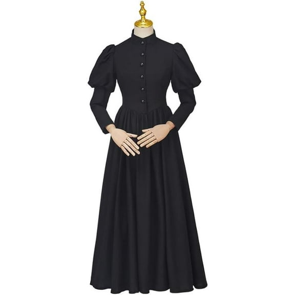 Victorian Gothic Black Dress Renaissance Ball Gown Women’s Mourning Style Outfit