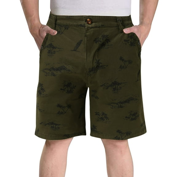 Aayomet Mens Shorts Men's Summer Printed Pant Short Casual Straight Shorts Trouser Button Pocket Solid Color Band 13 Army Green,2XL