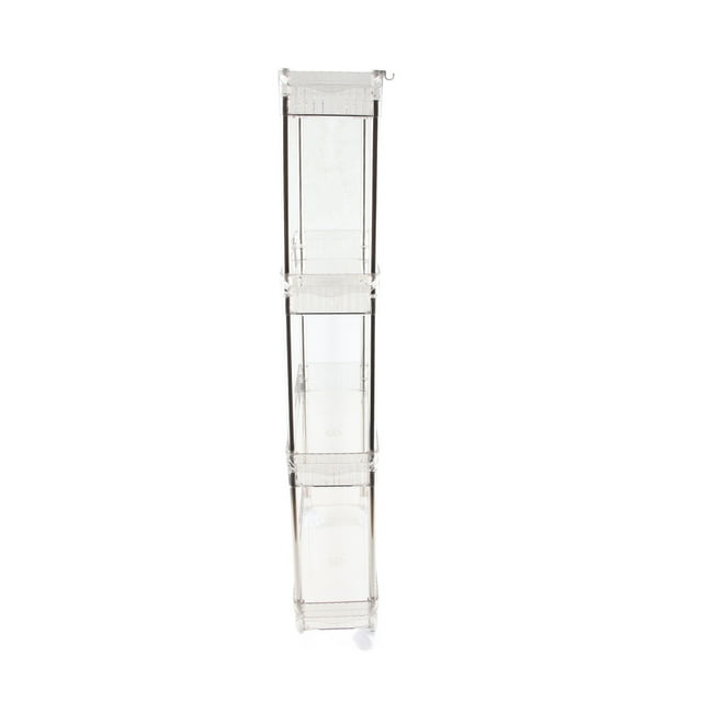 Slim Rolling Storage Cart, Plastic Mobile Shelving Unit with 3 Tier Transparent Utility Cart for Bathroom Kitchen Narrow Places