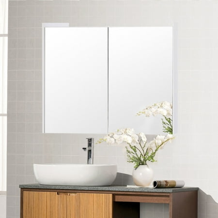 Costway 25 Wide Wall Mount Mirrored Bathroom Cabinet Medicine Costway 25 Wide Wall Mount Mirrored Bathroom Cabinet Medicine Storage Organizer 2 Door