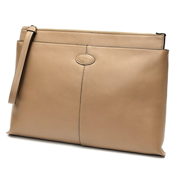 Pre-Owned Tod's Document Holder Pouch Medium Clutch Bag Leather Beige S-160145