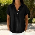 thumbnail image 4 of hoksml Women's Cotton Linen Collared Shirt, Short Sleeve Pull-On Button-Down Blouse, Loose Fit Casual Daily Office Wear Top, 4 of 7