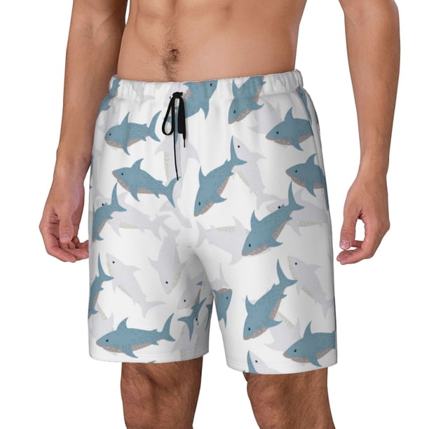 Balery Cute Shark Bañador para hombre, shorts de playa de secado rápido con entrepierna y forro de compresión-X-Large
