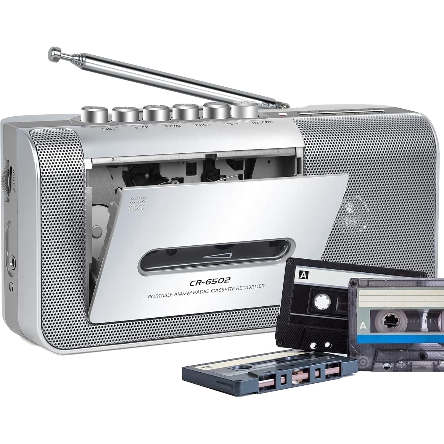 Jazmm Portable Cassette Recorder Player, AM/FM Cassette Tape Player with Built, in Loud Speaker, Microphone & 3.5mm Earphone Jack, AC/AA Battery Powered, Ideal Gift for Home