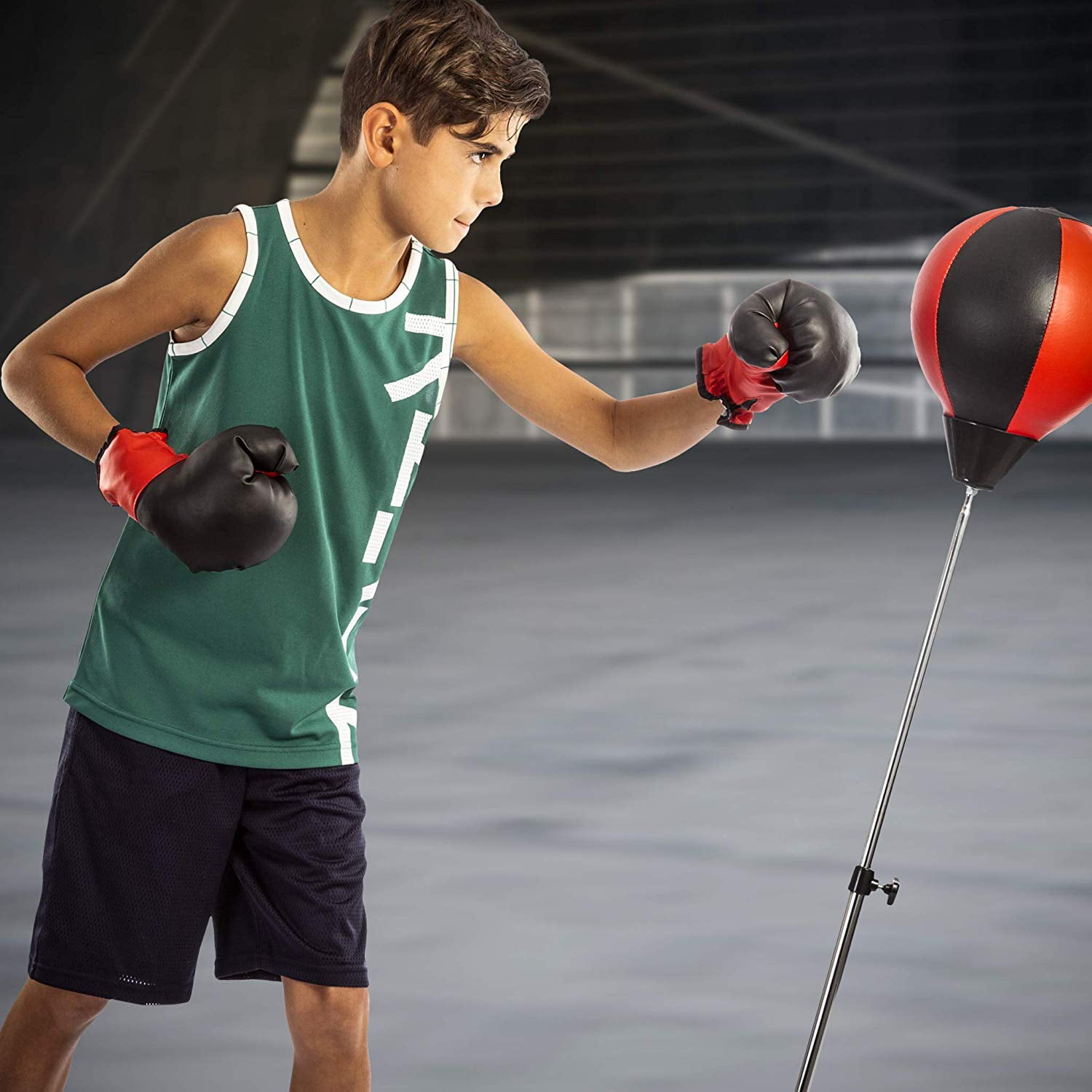 Giddyup! Buck's PlayWorld Boxing Punching Bag Set with Gloves, Pump and Adjustable Stand - Red
