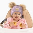 thumbnail image 5 of C.C Kids' Babies' Soft Stretch Cable Knit Faux Fur Pom Pom Beanie Hat, Criss Cross Lavender Mix, 5 of 5