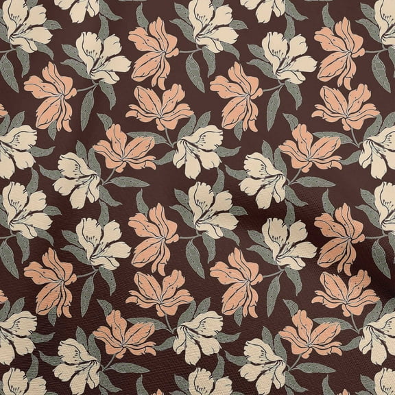 oneOone Polyester Spandex Brown Fabric Florals Diy Clothing Quilting Fabric Print Fabric By Yard 56 Inch Wide
