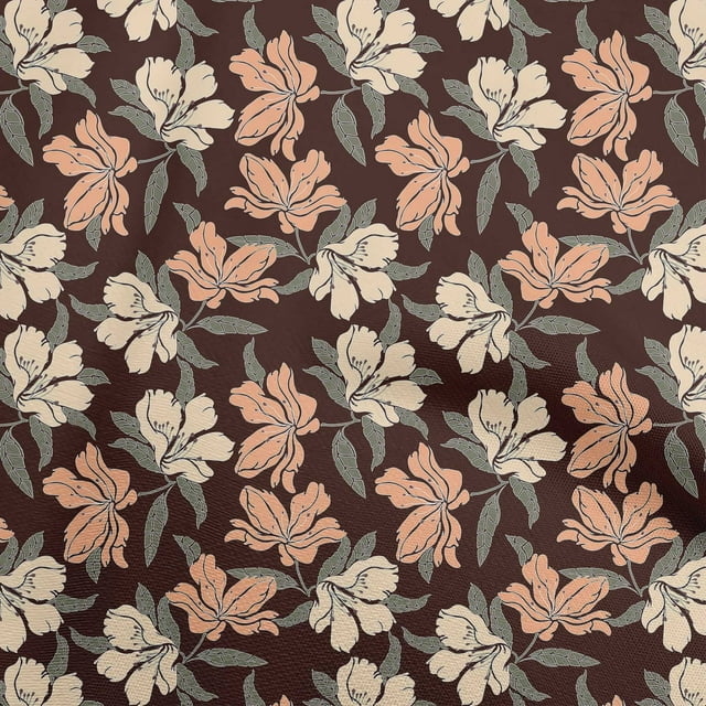 oneOone Cotton Flex Brown Fabric Florals Craft Projects Decor Fabric Printed By The Yard 40 Inch Wide