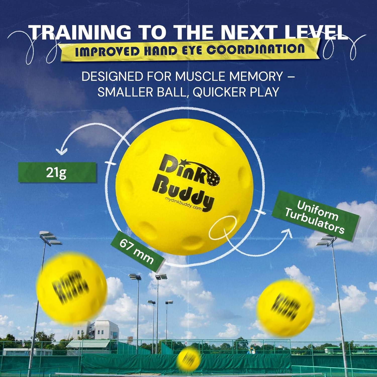 Dink Buddy - Trainer Kelso Pickleball, PU Foam Pickleball Balls for Reduced Noise, Enhances Hand-Eye Coordination, Indoor & Outdoor Use, Trainer 8-Pack 67-mm Lemon Yellow Balls