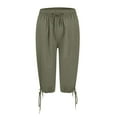 thumbnail image 4 of Women's Linen Pants with Pockets - Elastic Drawstring Leisure Five-Eighths Pants, 4 of 6