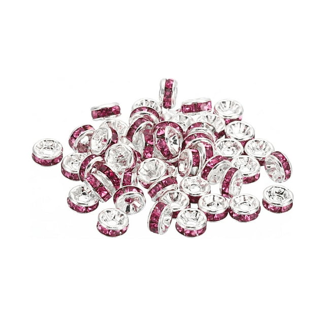 Unique Bargains 4mm Spacer Beads, 100pcs Bead Spacers Rhinestone Round Bulk Beads for Jewelry Making, Pink