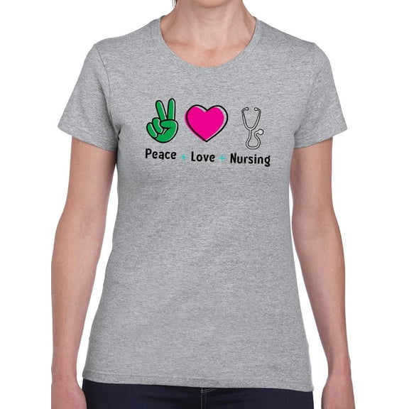 Peace Love And Nursing Shaped T-Shirt Women -Smartprints Designs, Female Large