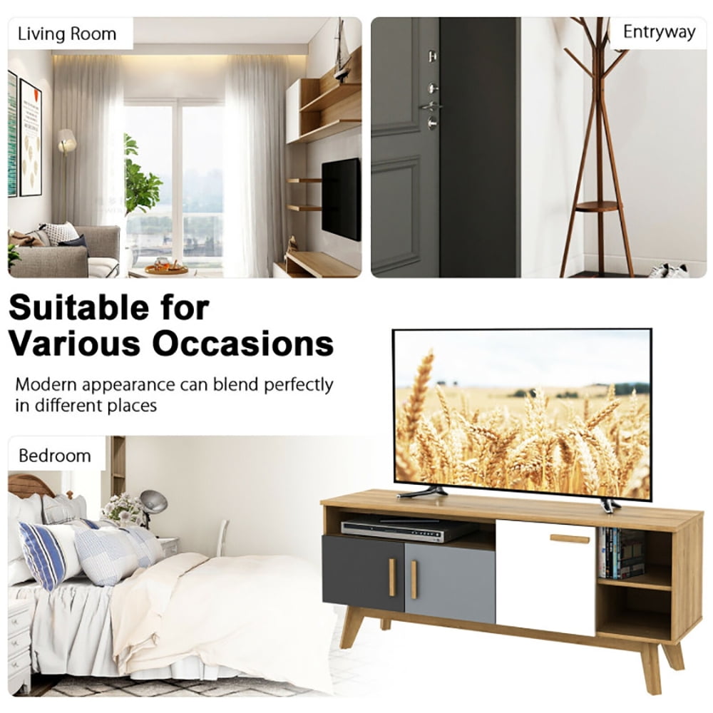 Finihen TV Stand, TV Cabinet, 65 Inch TV Stand with 3 Storage Cabinets and 3 Open Shelves, for Living Room, Bedroom, Grey & White & Black