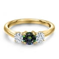 thumbnail image 3 of Gem Stone King 18K Yellow Gold Plated Silver Green Mystic Topaz and White Moissanite Engagement Ring for Women | 1.01 Cttw | Round 5MM | Gemstone November Birthstone | Size 7, 3 of 7