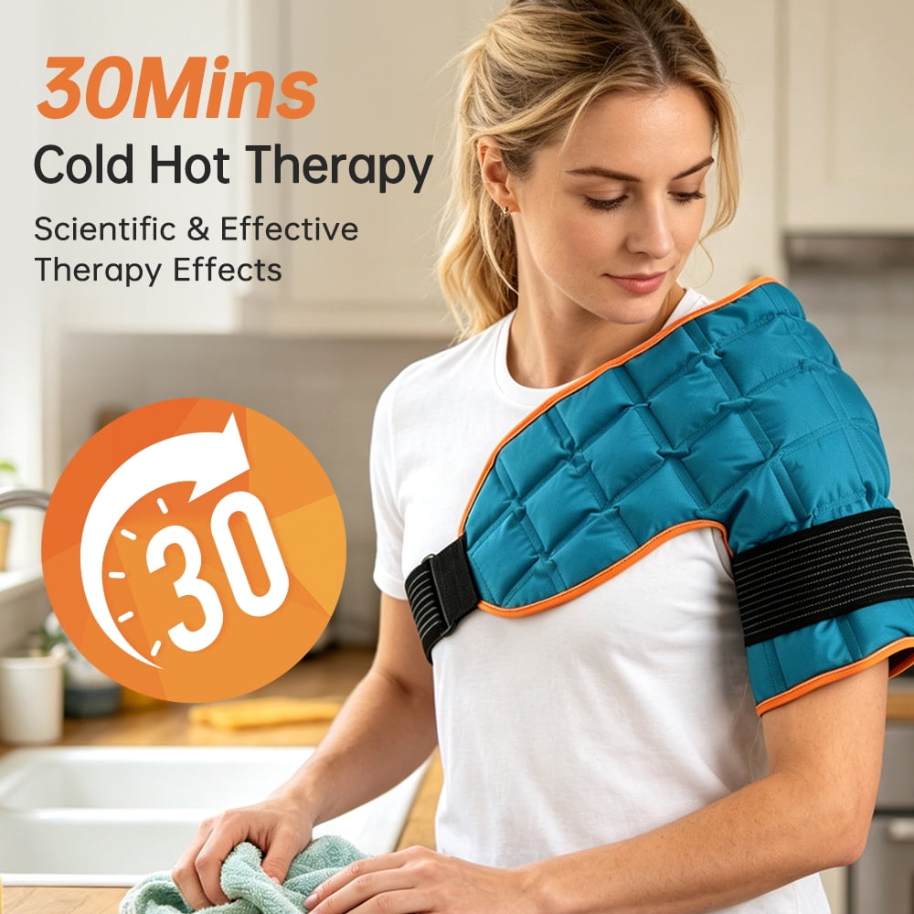 Shoulder Ice Pack Wrap, Hot & Cold Therapy Wrap, Self-Absorbing Water Hydrating Resin Pad for Shoulder, Reusable Ice Packs for Relaxing, Freeze & Microwave Safe, Blue