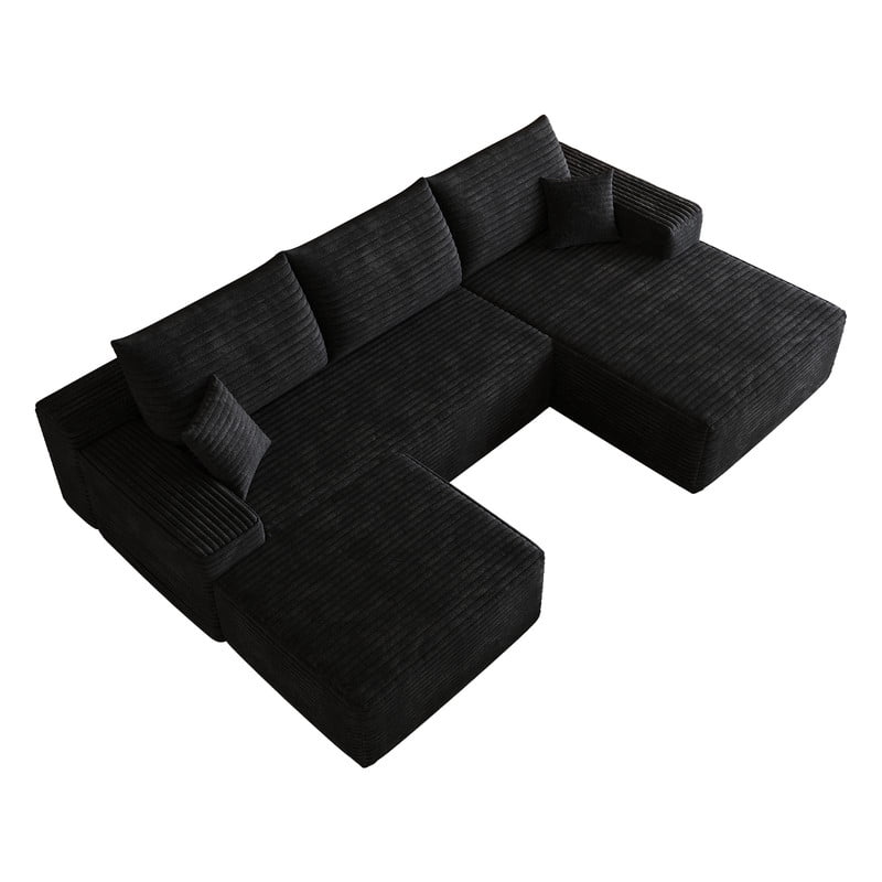 107" Cloud Sectional Sofa with Ottoman, Modern U-Shaped Modular Sofa, Deep Seat Upholstered Couch with Plush Corduroy Fabric, No Assembly Required, Comfort Corner Sofa for Living Room & Apartment