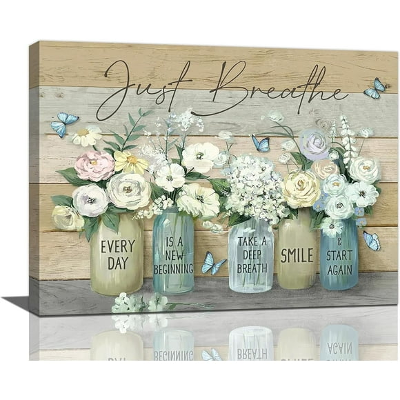 3 Piece Floral Pictures Canvas Artwork Prints Pink Rose Flower in Vase Pictures Wall Art on Wrapped Canvas Vintage Bathroom Bedroom Teal Decor Gallery Canvas Wrapped Ready to Hang