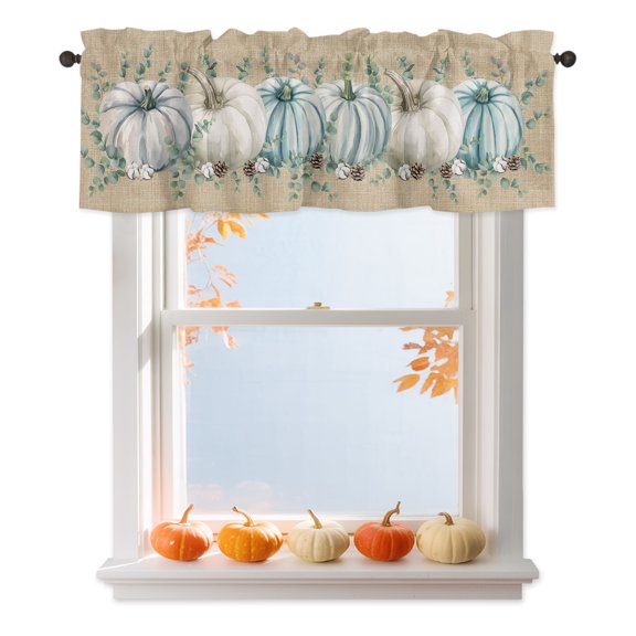 Kitchen Cafe Valance Curtain for Small Windows,Vintage Thanksgiving Pumpkins Rod Pocket Short Valances,42x12in