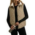 thumbnail image 7 of Sherpa Fleece Lined Jacket Vest for Women Winter Casual Warm Cropped Coat Sleeveless Full Zip Quilted Outerwear (XL, Khaki), 7 of 7