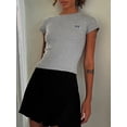 thumbnail image 3 of KelaJuan Women's Crop Tops Tight Fitted Round Neck Short Sleeve Cute Bow Embroidery Ribbed T-Shirts Tops for Summer, 3 of 6