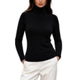 thumbnail image 3 of Turtleneck Tops for Women Raglan Knit Sweater Basic Long Sleeve Slim Fit Casual Soft Solid Color Basic Layering Top for Weekend Getaway, 3 of 8