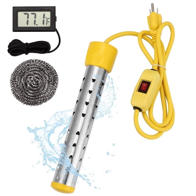 Calentador de agua de inmersión de 1500 W, portátil para bañera, calentamiento rápido y apagado automático, de acero inoxidable con termómetro digital para lavabos, camping o invierno.