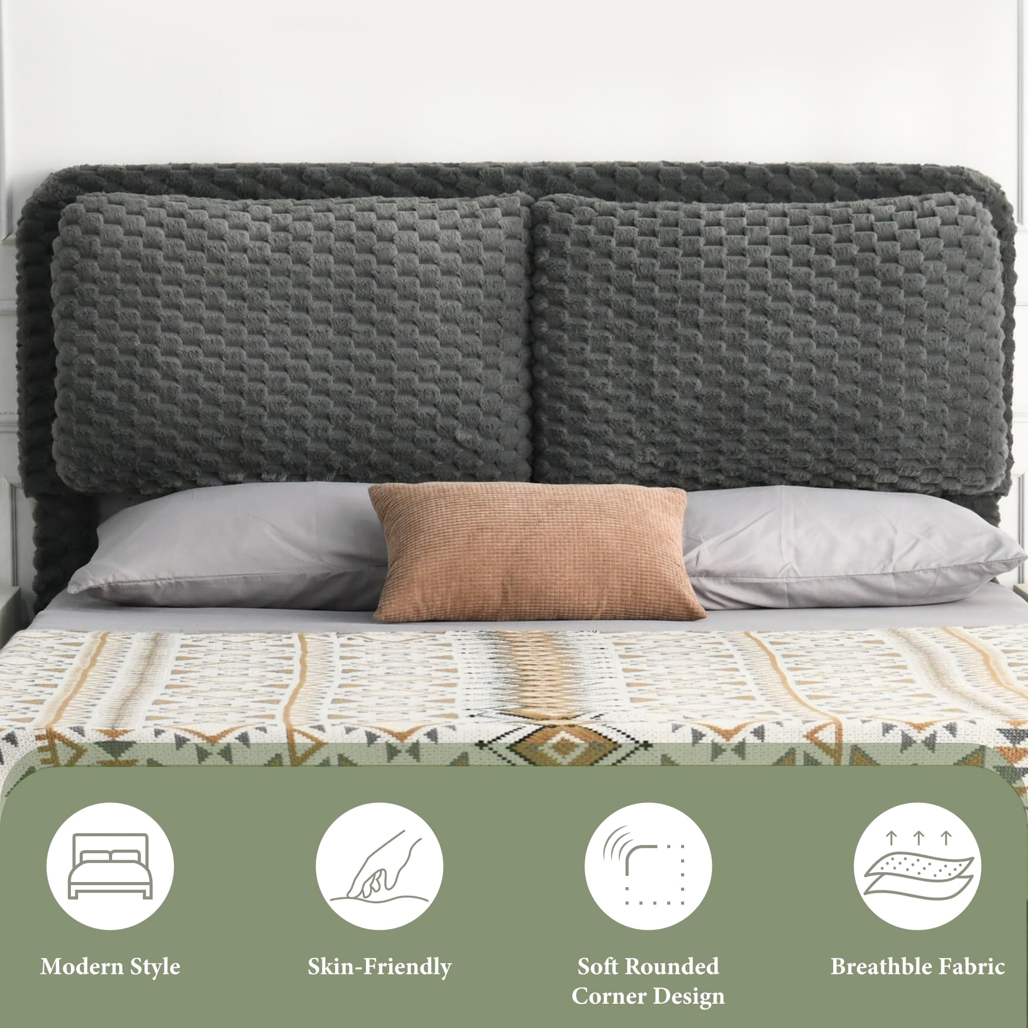 4 EVER WINNER Queen Bed Frame, Queen Size bed Frame with Headboard, Upholstered Bed Frame with Removable Pillows, Grey