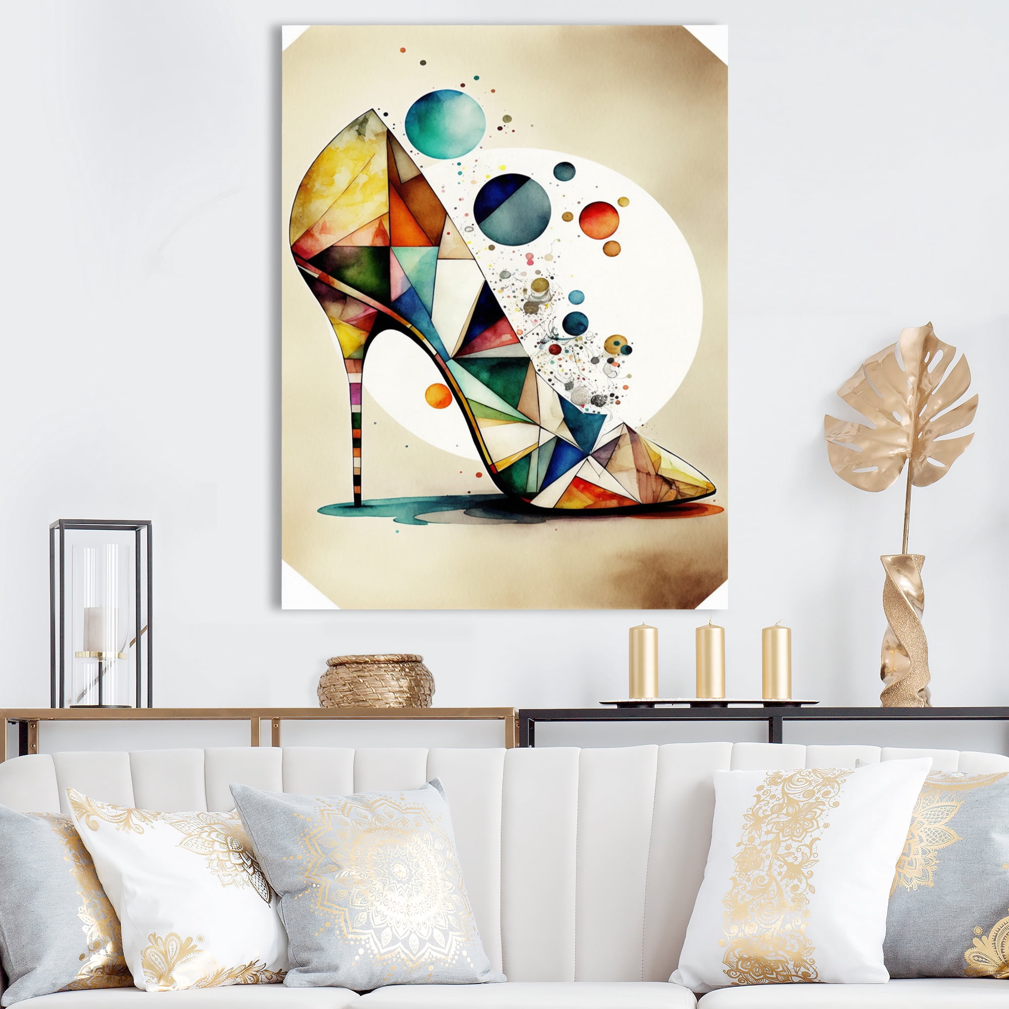 Designart Retro Art Deco High Heel Shoe X Canvas Wall Art