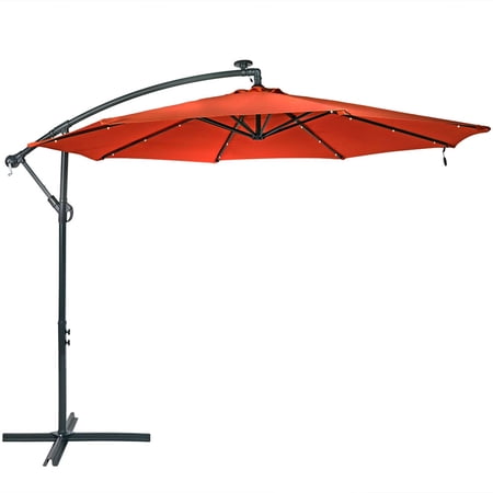 Sunnydaze Outdoor Steel Solar Offset Cantilever Patio Umbrella with Crank and Base - 10  - Burnt Orange
