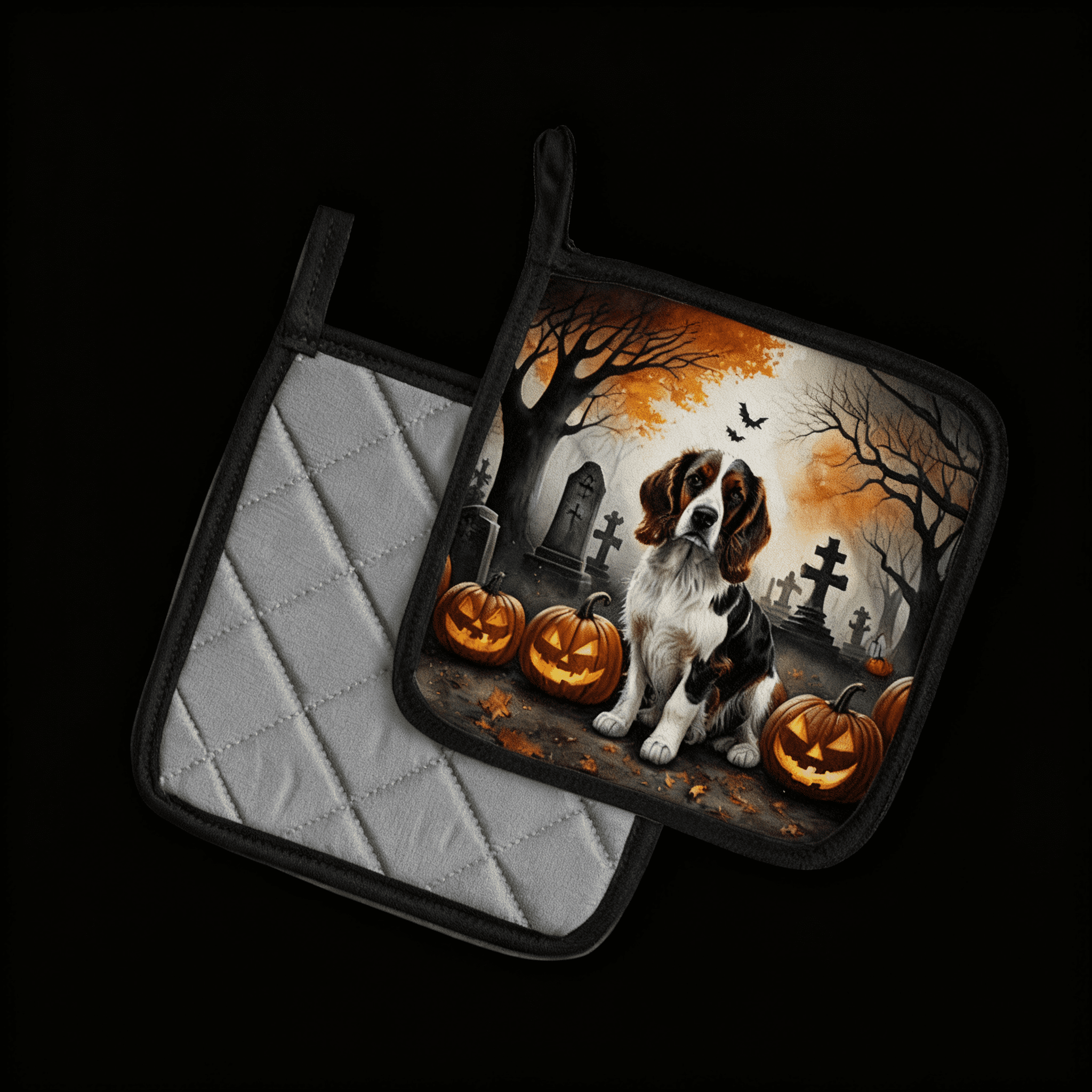 Welsh Springer Spaniel Halloween Pot Holders 7.5x7.5 Inch with Breed Artwork