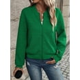 thumbnail image 5 of Women Round Neck Regular Sleeve Geometric Jacquard Bomber Jacket - Loose Fit, Green, S-5XL, Spring and Autumn, 5 of 7