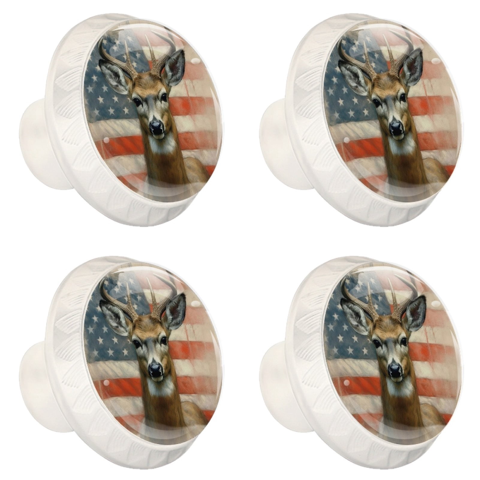 4 Pcs Deer and American Flag Knobs for Kitchen Cabinet Cupboard Dresser Bookcase Drawer Pulls Handles Round Home Decor
