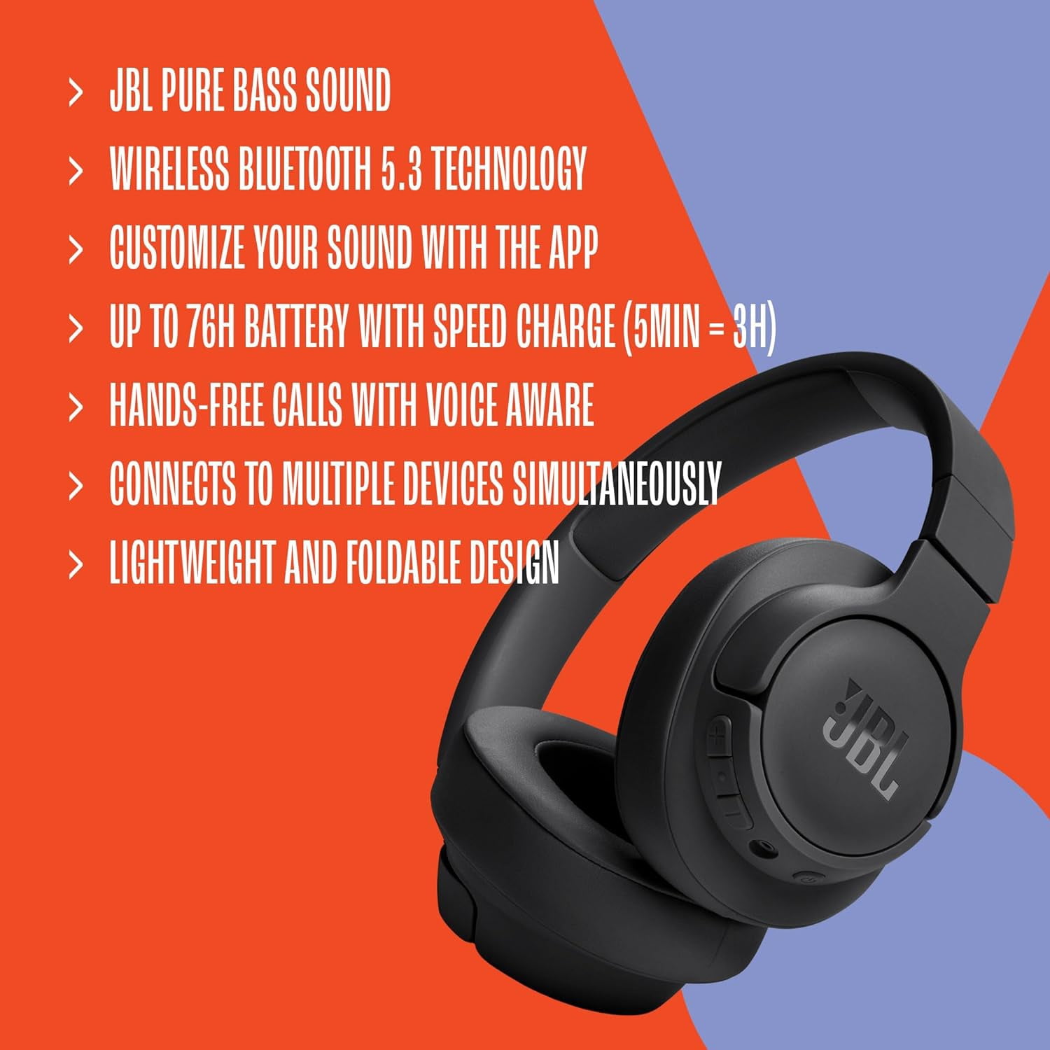 Open Box JBL Tune 720BT - Wireless over-ear headphones - Wireless over-ear headphones with JBL Pure Bass sound - White