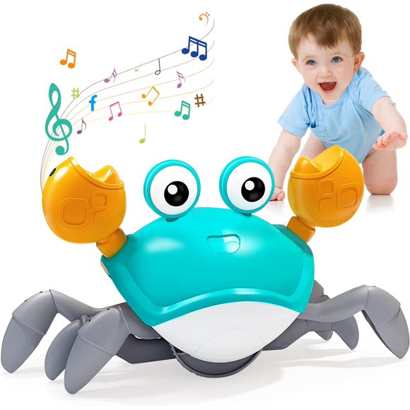 XINQIHANG Crawling Crab Baby Toy Tummy Time Toys, Baby Sensory Induction Crabs with Automatically Avoid Obstacles, Electronic Crab Toy with Music and Lights Fun Birthday Gift for Kids Toddlers