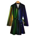 thumbnail image 4 of Stripe Color Night Robe Long Sleeve V Neck Robe With Belt Women's Sleepwear Dresses, 4 of 9